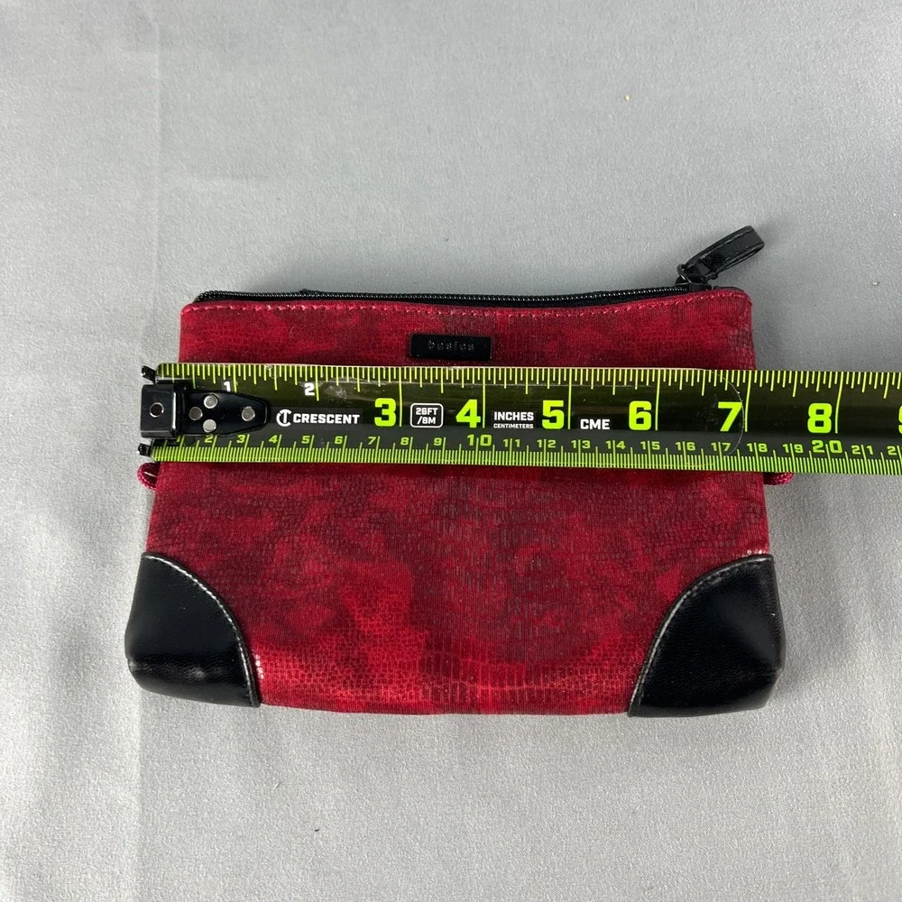 Basics Cosmetic Makeup Bag Womens Small Red Black Leather Trim Travel Organizer